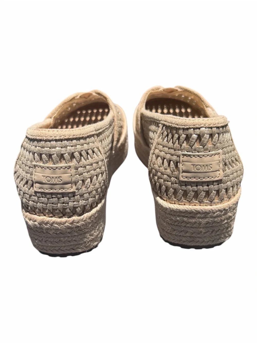 TOMS Valencia Champagne Metallic Basket Weave Platform Espadrilles NWT 8.5